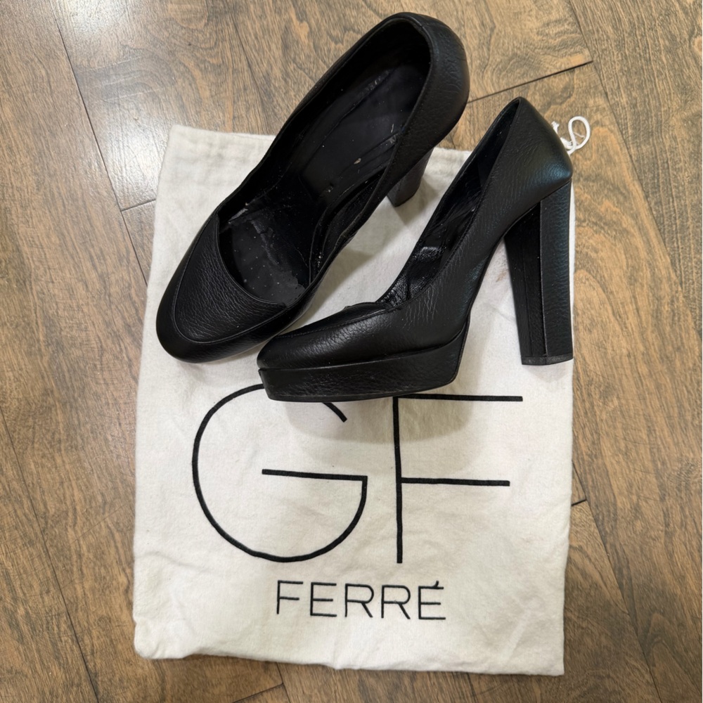 Gianfranco Ferre Black Leather Platform Heels